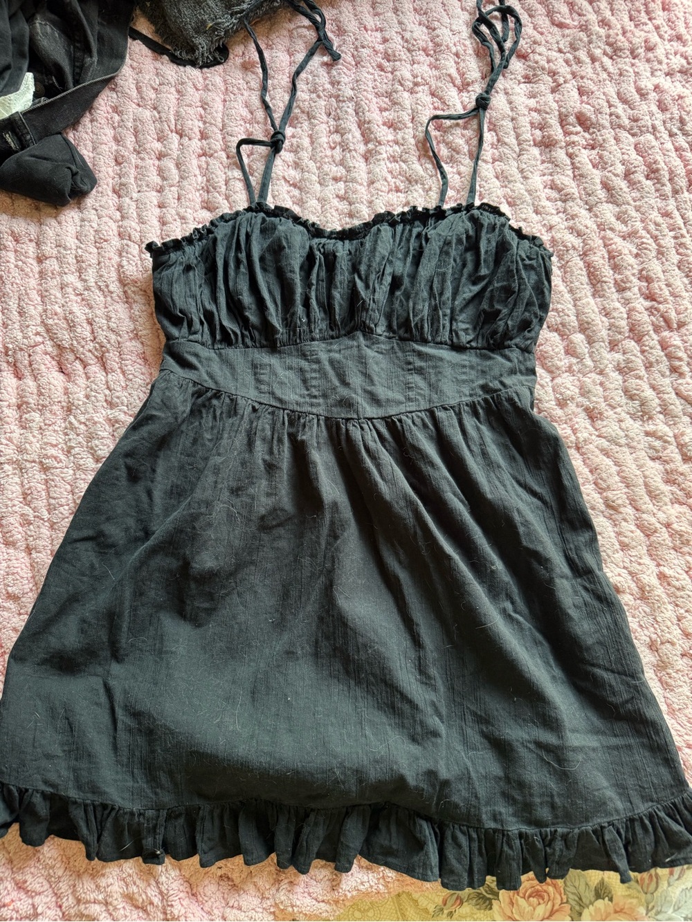 aerie Black Ruffled Mini Dress with Spaghetti Straps